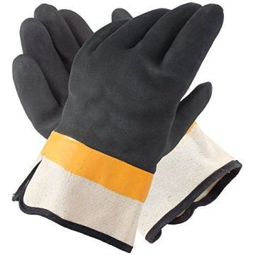 Double color PVC gloves, black sandy finish